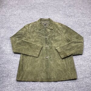 Maddox Jacket Mens 44 Olive Green Genuine Suede Leather Button Front Coat